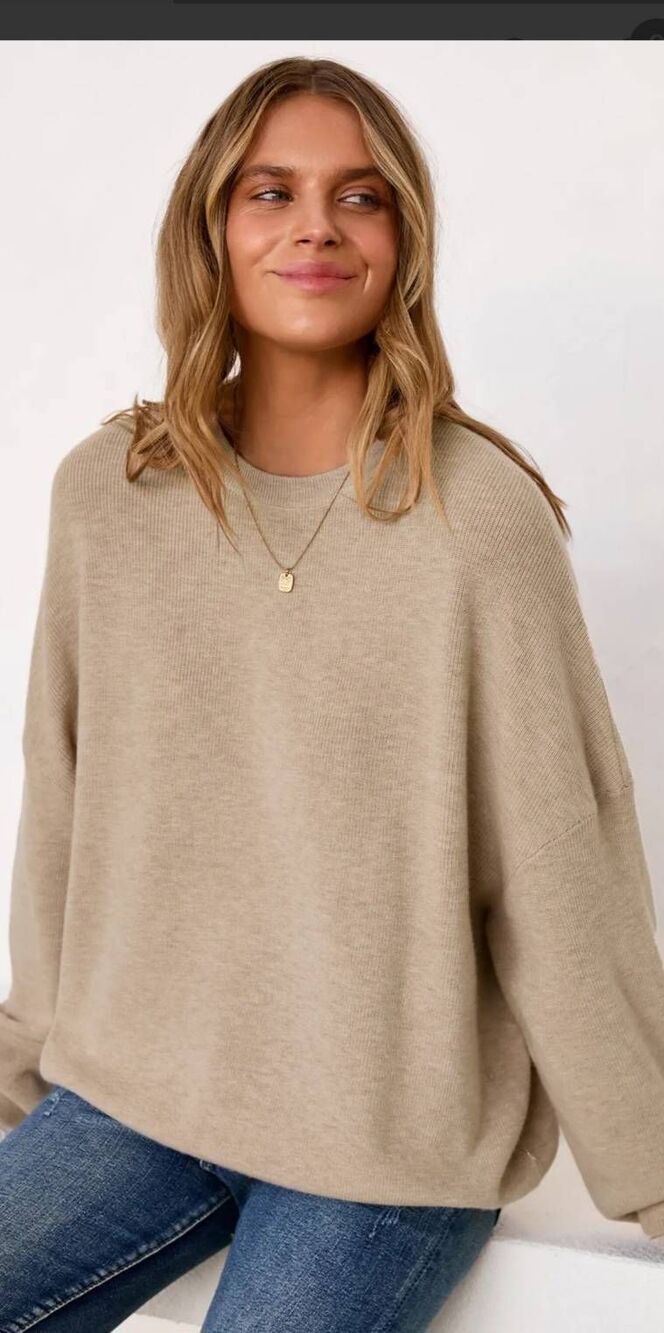 Arach&Cloz Women's Wool Blend Oversized Crewneck Fall Casual Sweater Size L - Picture 8 of 8